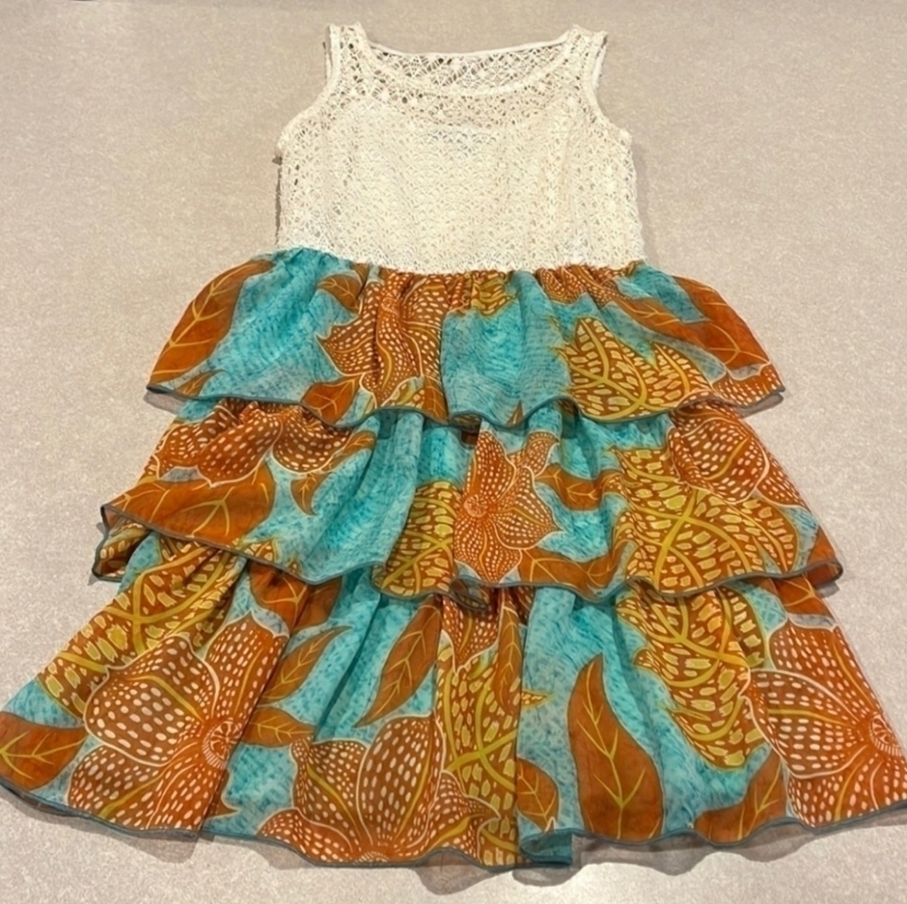 City Studio Crochet Bodice Tiered Floral Dress Small